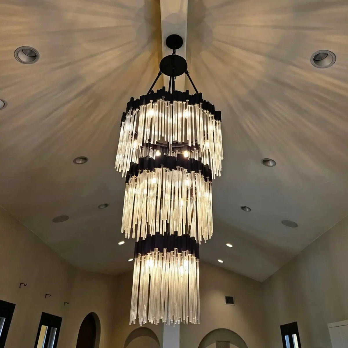 Large Elegant Multi-layers Glam Glass Chandelier for High-ceiling Staircase/Entryway/Living/meeting Room - Zelno Lighting