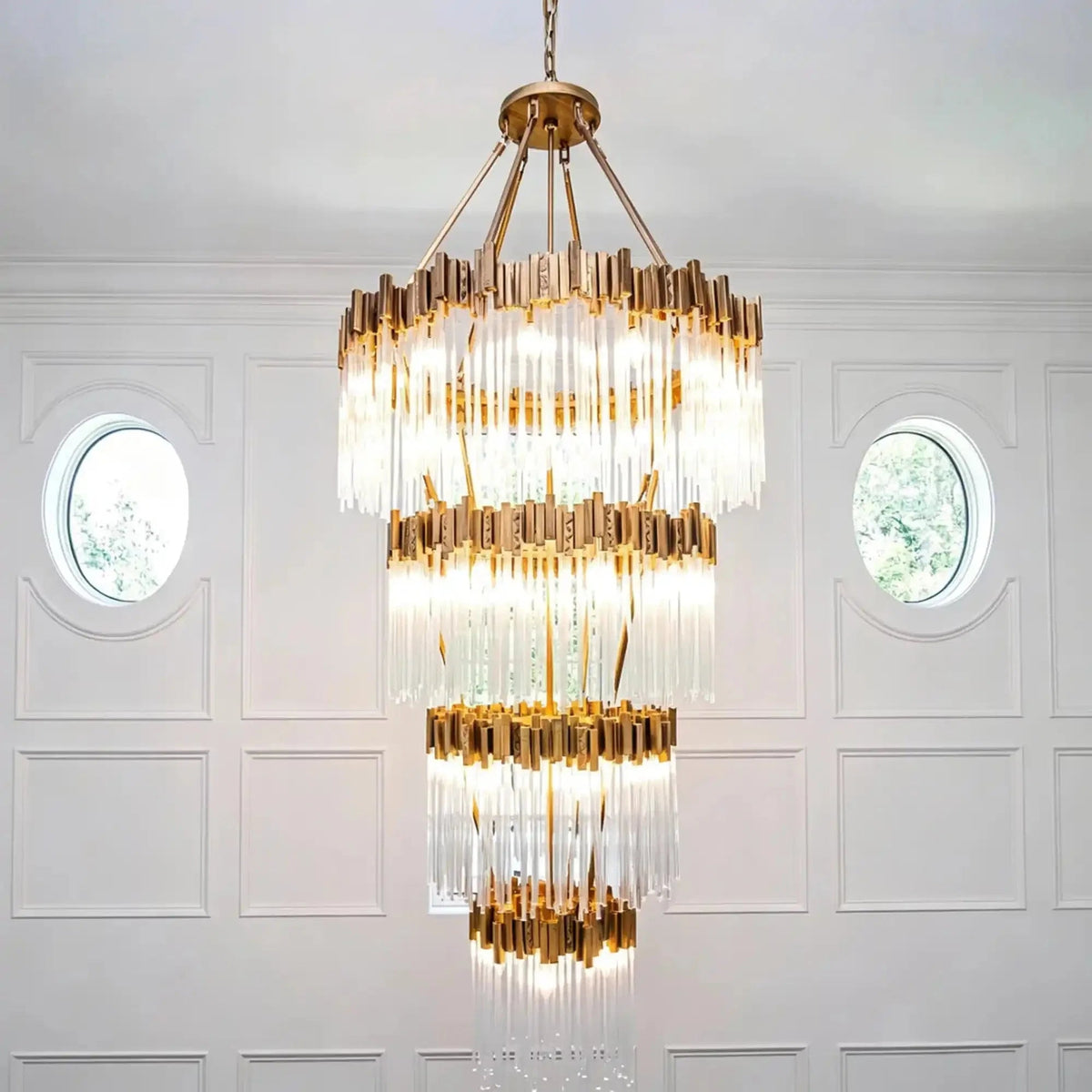 Large Elegant Multi-layers Glam Glass Chandelier for High-ceiling Staircase/Entryway/Living/meeting Room - Zelno Lighting