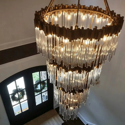 Large Elegant Multi-layers Glam Glass Chandelier for High-ceiling Staircase/Entryway/Living/meeting Room - Zelno Lighting
