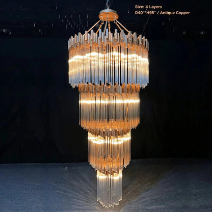 Large Elegant Multi-layers Glam Glass Chandelier for High-ceiling Staircase/Entryway/Living/meeting Room - Zelno Lighting