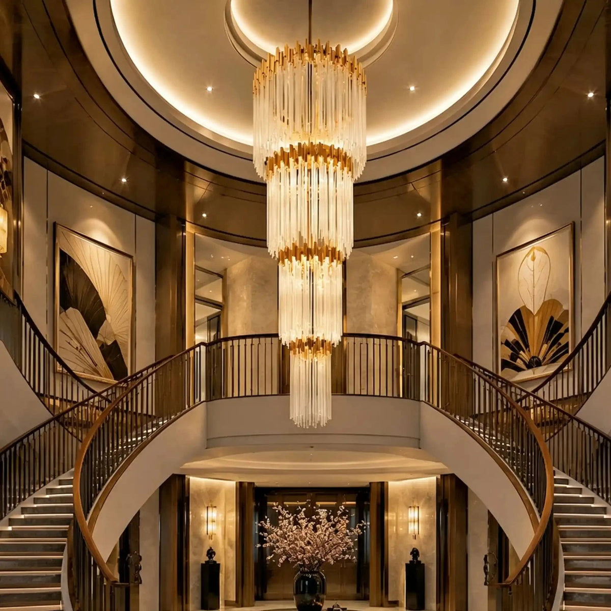 Large Elegant Multi-layers Glam Glass Chandelier for High-ceiling Staircase/Entryway/Living/meeting Room - Zelno Lighting