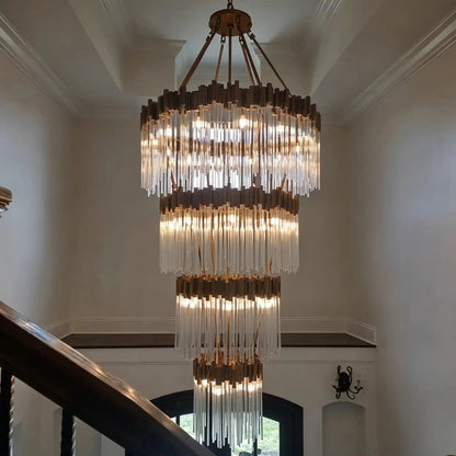 Large Elegant Multi-layers Glam Glass Chandelier for High-ceiling Staircase/Entryway/Living/meeting Room - Zelno Lighting