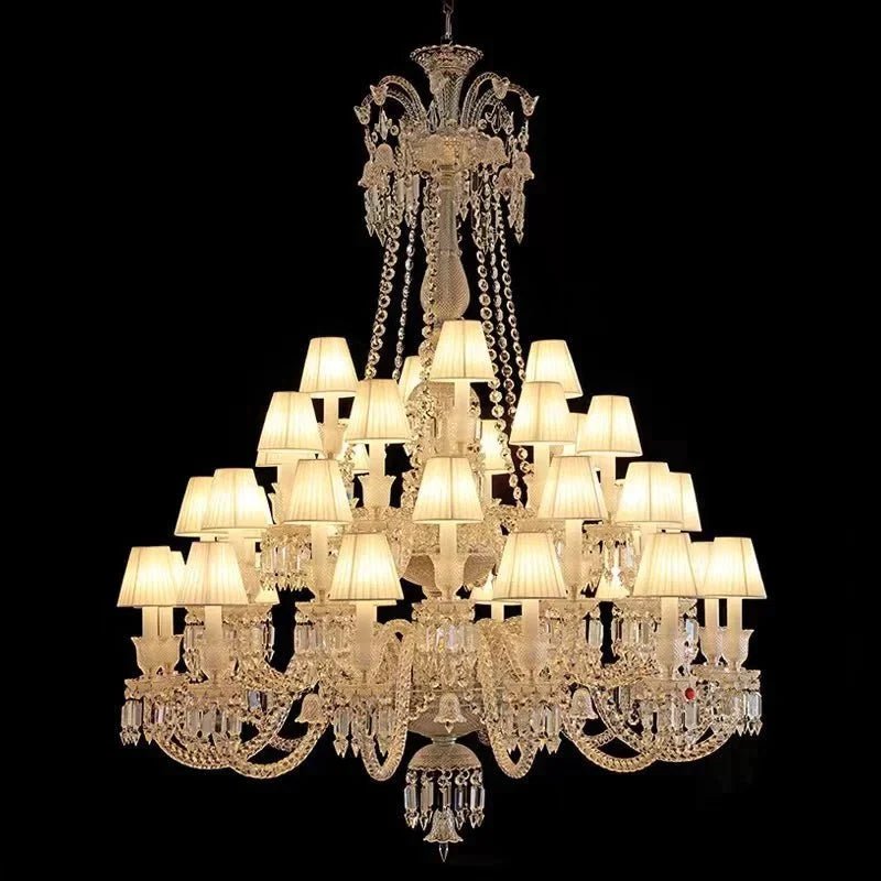 Large Light Luxury Classic Tiered Crystal Candle shaded Chandelier for High-ceiling Rooms/Living Room - Zelno Lighting