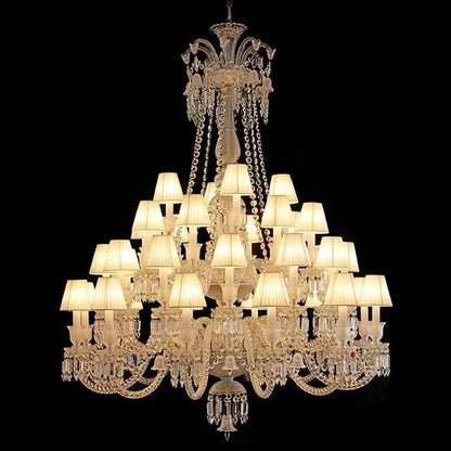 Large Light Luxury Classic Tiered Crystal Candle shaded Chandelier for High-ceiling Rooms/Living Room - Zelno Lighting