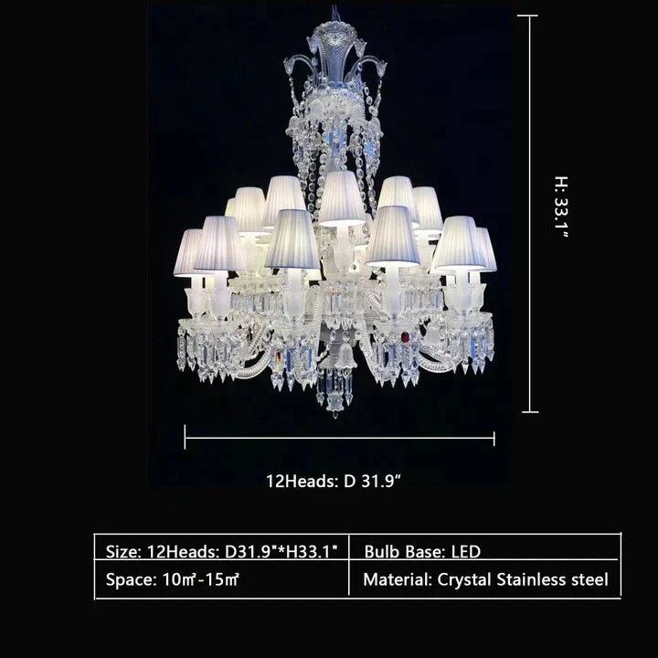 Large Light Luxury Classic Tiered Crystal Candle shaded Chandelier for High-ceiling Rooms/Living Room - Zelno Lighting