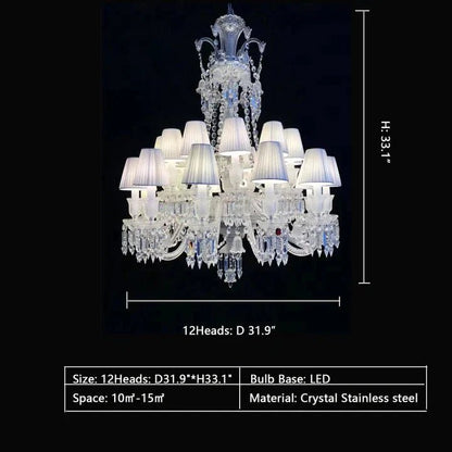 Large Light Luxury Classic Tiered Crystal Candle shaded Chandelier for High-ceiling Rooms/Living Room - Zelno Lighting