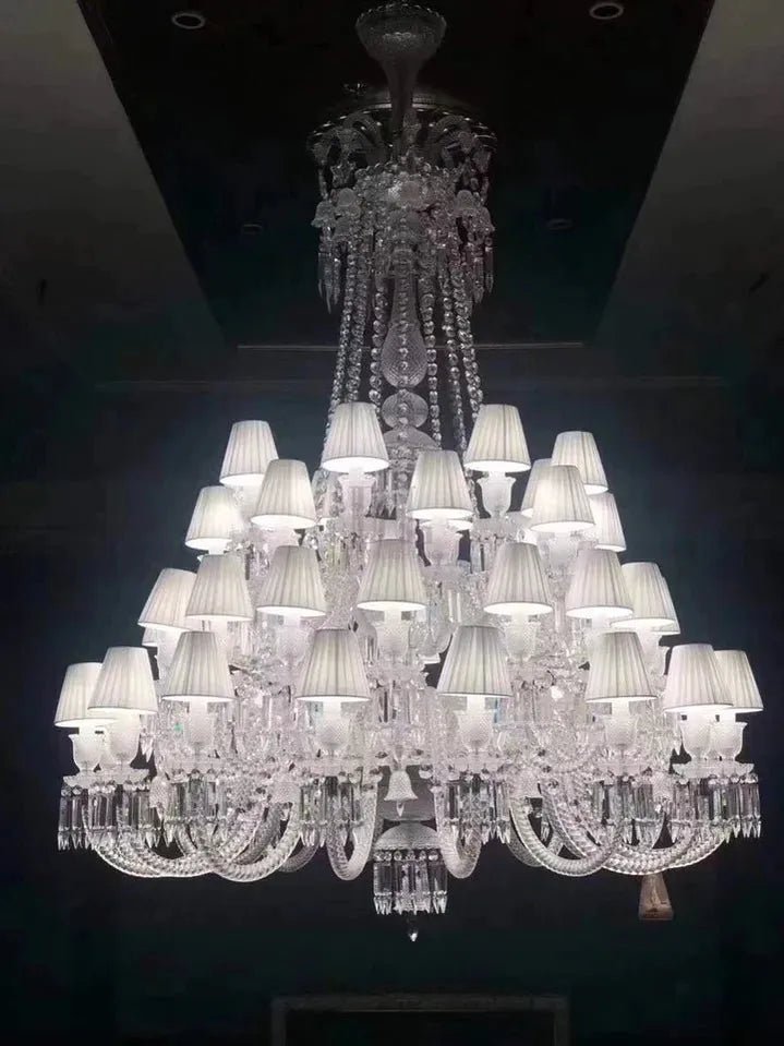 Large Light Luxury Classic Tiered Crystal Candle shaded Chandelier for High-ceiling Rooms/Living Room - Zelno Lighting