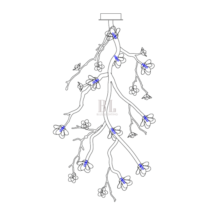 Large Long Branch Flower Chandelier - Zelno Lighting