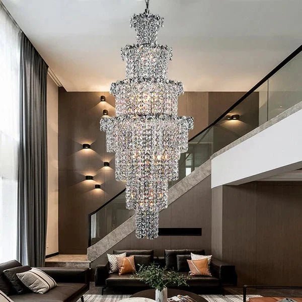 Large Multi-pieces Crystal Chandelier Stylish Ceiling Light Fixture For Foyer Living Room Staircase - Zelno Lighting