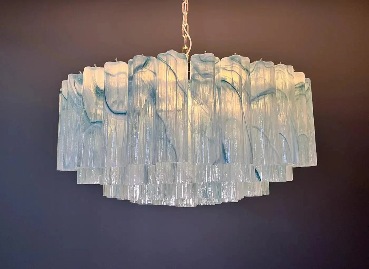 Large Murano glass Chandelier -101 blue alabaster glass tube - Zelno Lighting