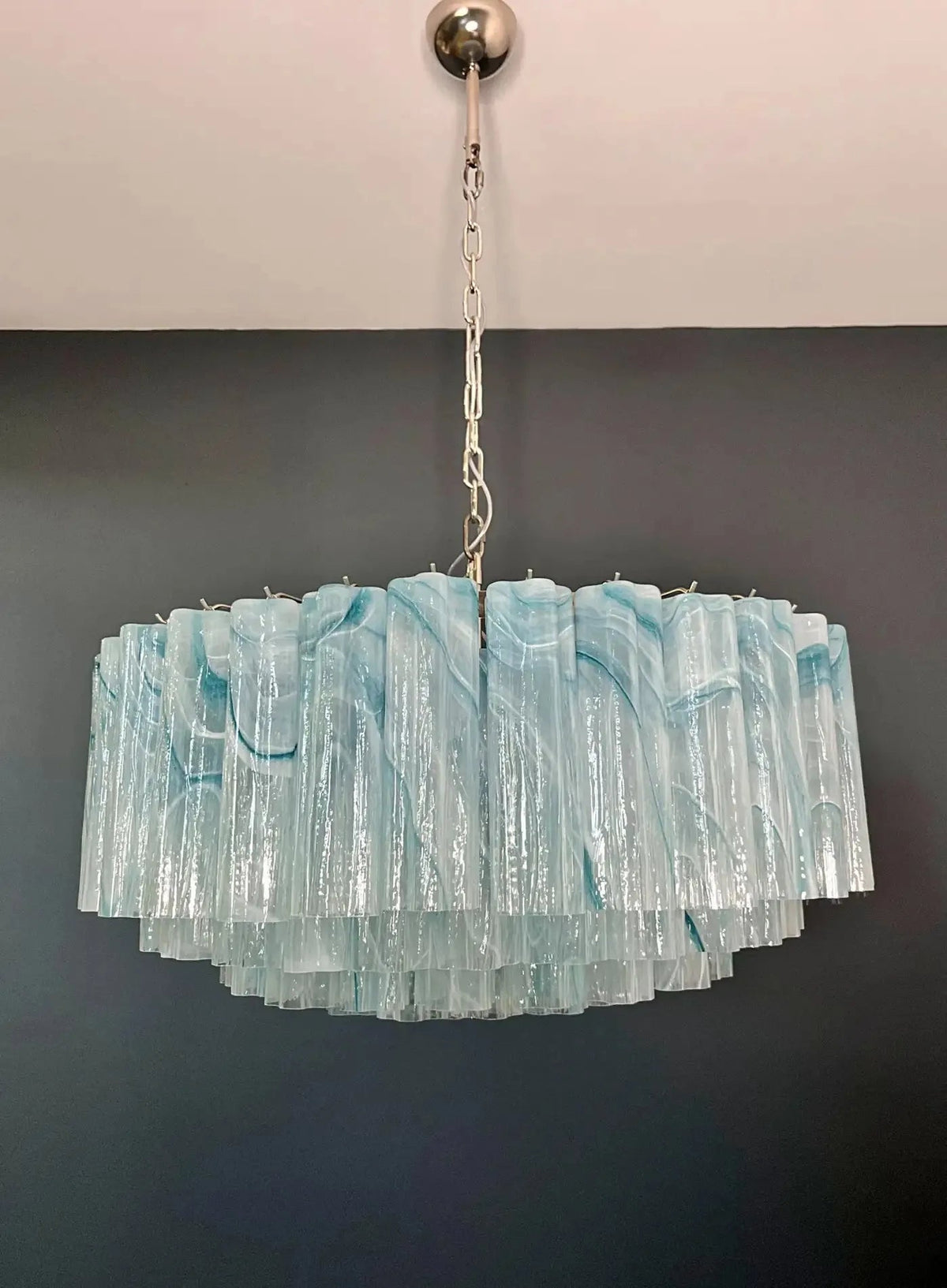Large Murano glass Chandelier -101 blue alabaster glass tube - Zelno Lighting