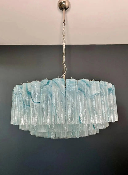 Large Murano glass Chandelier -101 blue alabaster glass tube - Zelno Lighting