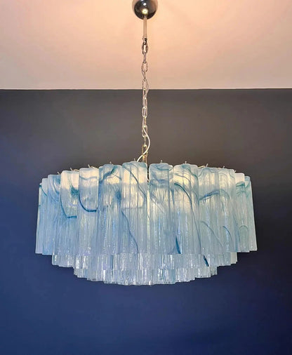Large Murano glass Chandelier -101 blue alabaster glass tube - Zelno Lighting