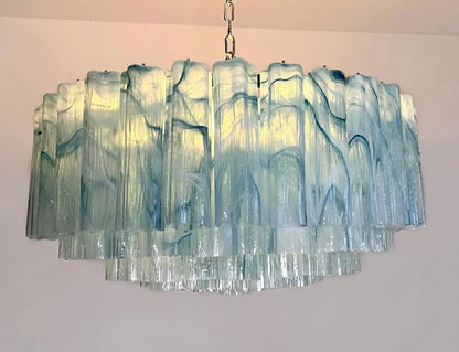 Large Murano glass Chandelier -101 blue alabaster glass tube - Zelno Lighting