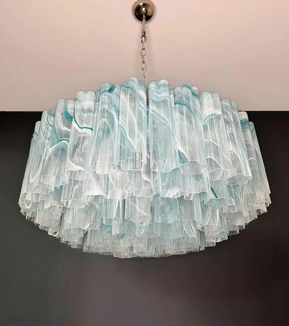 Large Murano glass Chandelier -101 blue alabaster glass tube - Zelno Lighting