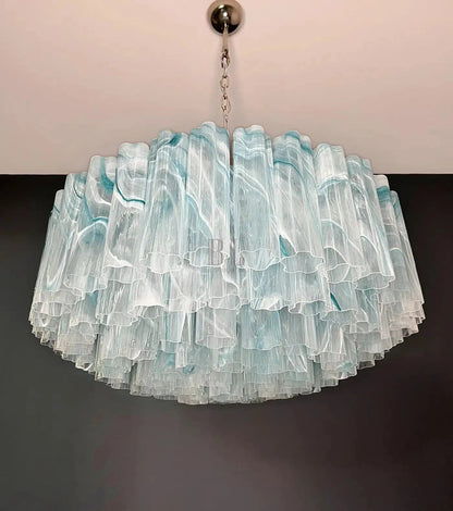 Large Murano glass Chandelier -101 blue alabaster glass tube - Zelno Lighting