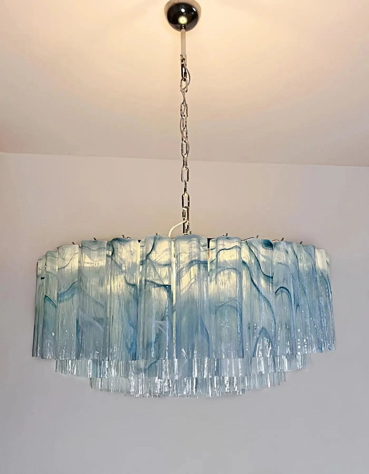 Large Murano glass Chandelier -101 blue alabaster glass tube - Zelno Lighting