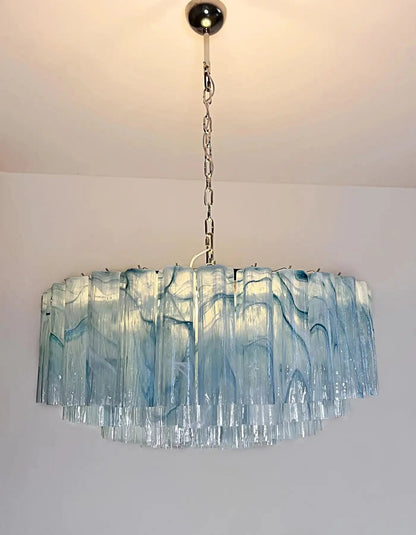Large Murano glass Chandelier -101 blue alabaster glass tube - Zelno Lighting