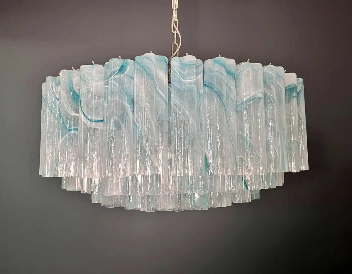 Large Murano glass Chandelier -101 blue alabaster glass tube - Zelno Lighting