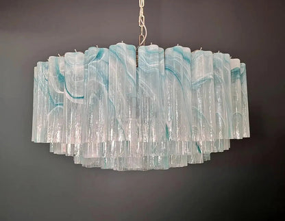 Large Murano glass Chandelier -101 blue alabaster glass tube - Zelno Lighting