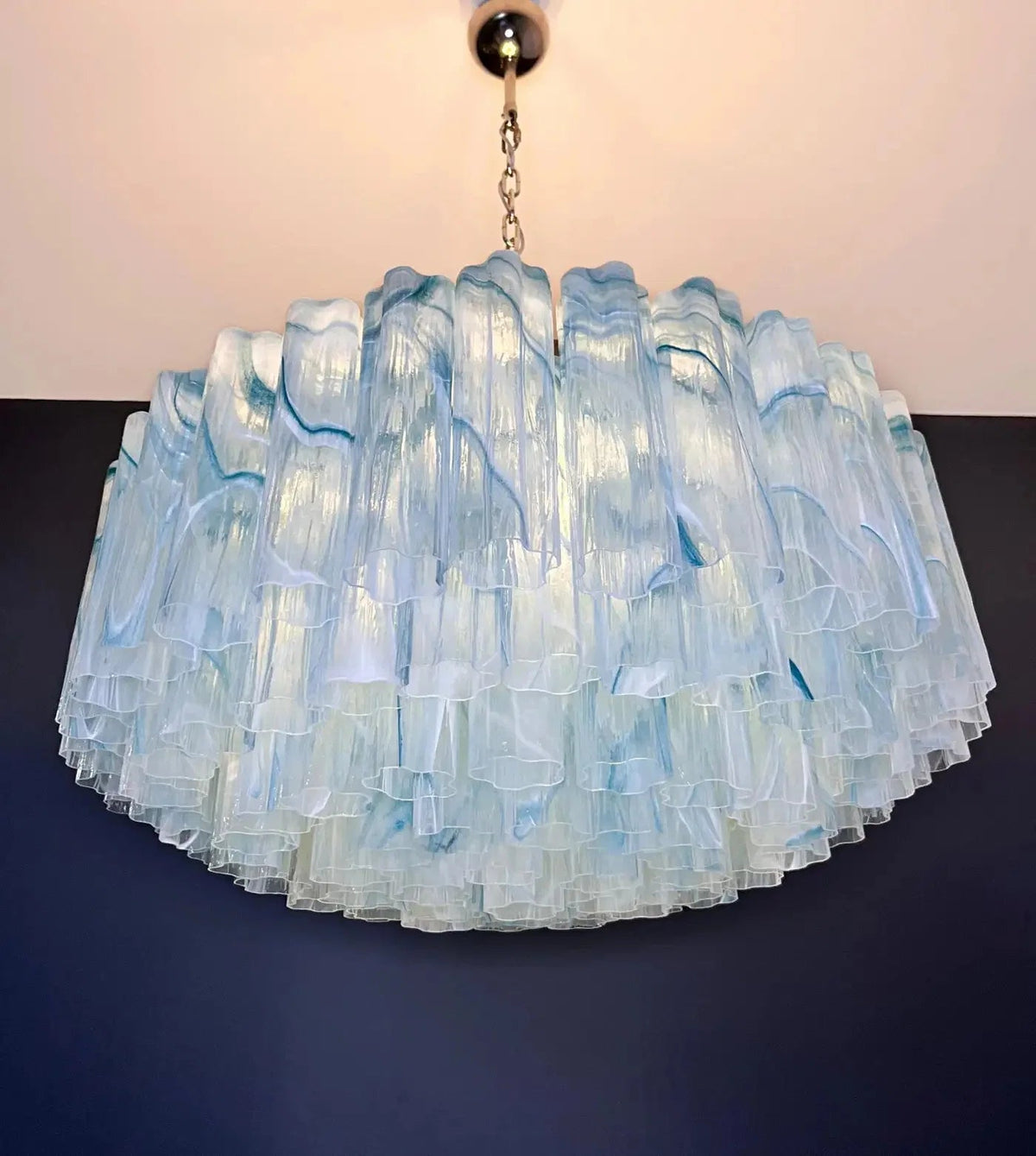 Large Murano glass Chandelier -101 blue alabaster glass tube - Zelno Lighting