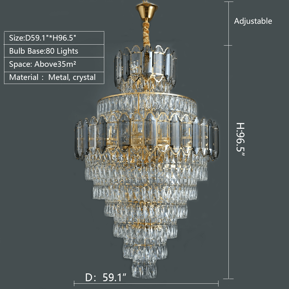Large Staircase Crystal Chandelier Living Room Ceiling Light Fixture For Hotel Entrance In Gold Finish - Zelno Lighting