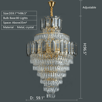 Large Staircase Crystal Chandelier Living Room Ceiling Light Fixture For Hotel Entrance In Gold Finish - Zelno Lighting