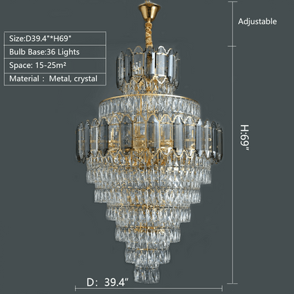 Large Staircase Crystal Chandelier Living Room Ceiling Light Fixture For Hotel Entrance In Gold Finish - Zelno Lighting