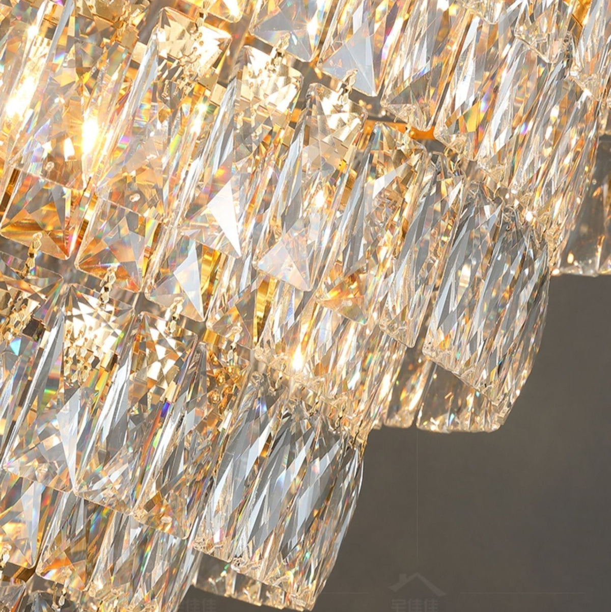 Large Staircase Crystal Chandelier Living Room Ceiling Light Fixture For Hotel Entrance In Gold Finish - Zelno Lighting