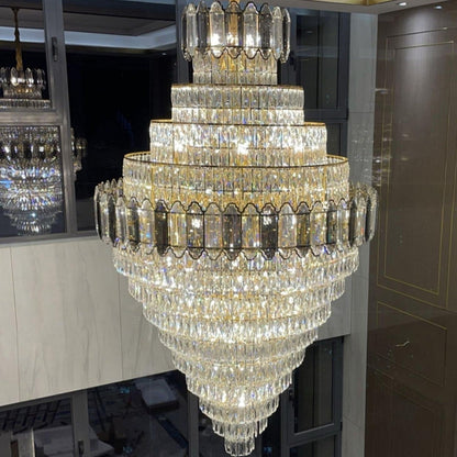Large Staircase Crystal Chandelier Living Room Ceiling Light Fixture For Hotel Entrance In Gold Finish - Zelno Lighting