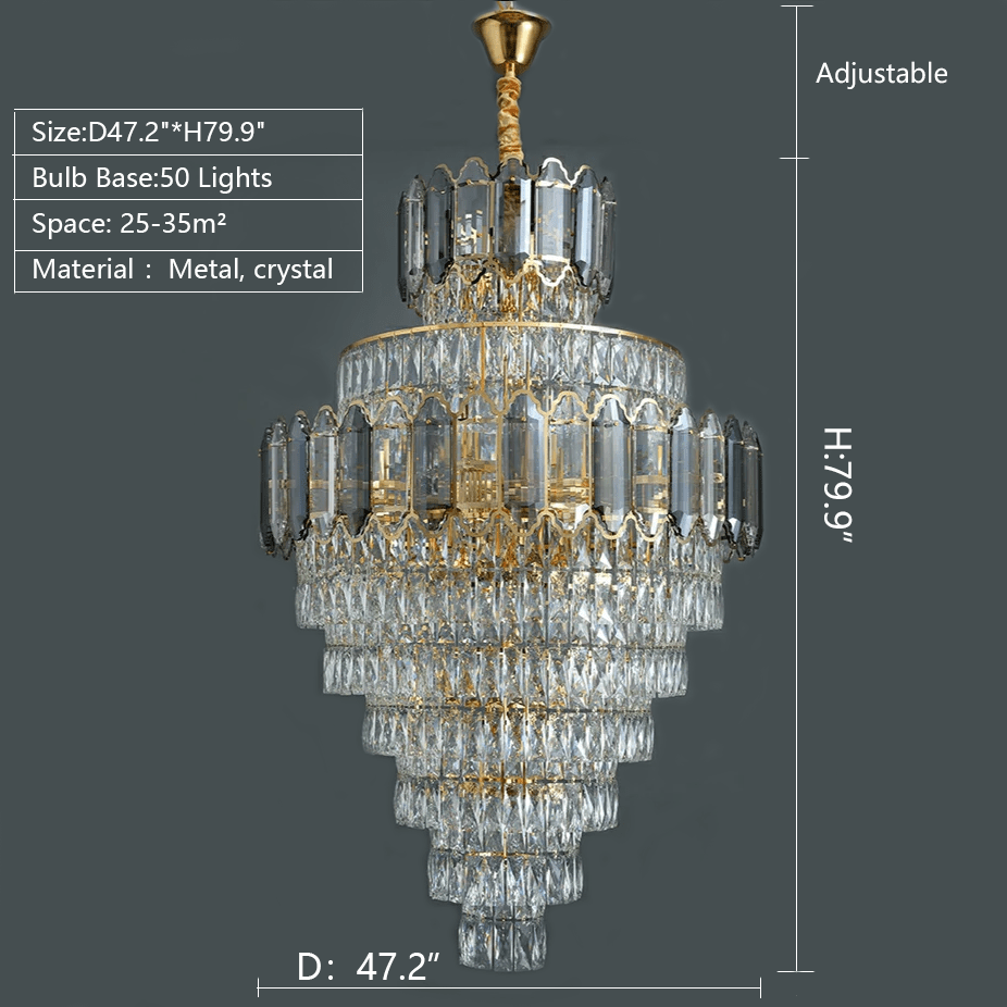 Large Staircase Crystal Chandelier Living Room Ceiling Light Fixture For Hotel Entrance In Gold Finish - Zelno Lighting
