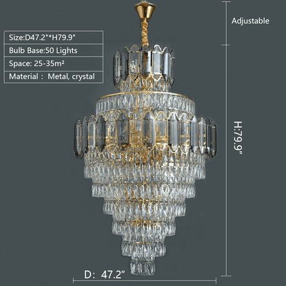 Large Staircase Crystal Chandelier Living Room Ceiling Light Fixture For Hotel Entrance In Gold Finish - Zelno Lighting