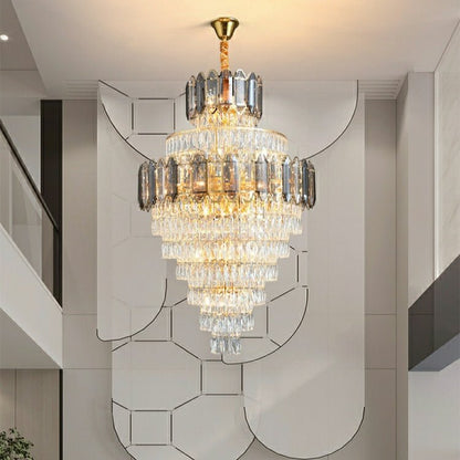 Large Staircase Crystal Chandelier Living Room Ceiling Light Fixture For Hotel Entrance In Gold Finish - Zelno Lighting