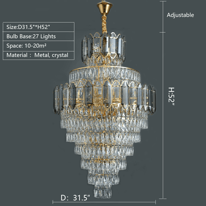 Large Staircase Crystal Chandelier Living Room Ceiling Light Fixture For Hotel Entrance In Gold Finish - Zelno Lighting