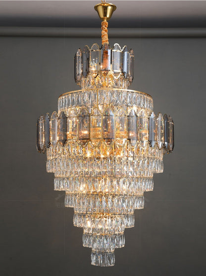 Large Staircase Crystal Chandelier Living Room Ceiling Light Fixture For Hotel Entrance In Gold Finish - Zelno Lighting