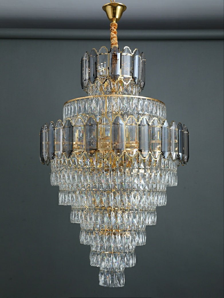 Large Staircase Crystal Chandelier Living Room Ceiling Light Fixture For Hotel Entrance In Gold Finish - Zelno Lighting