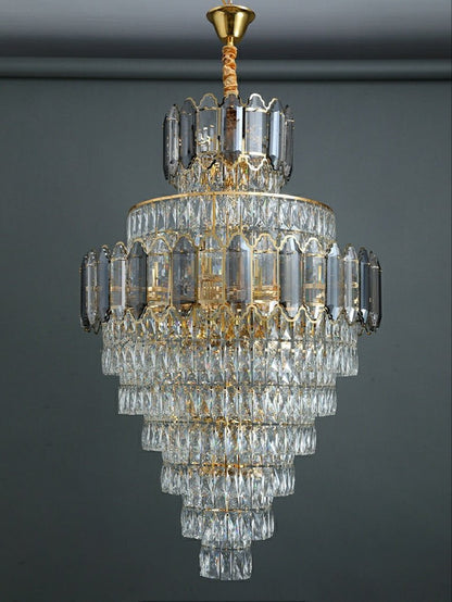 Large Staircase Crystal Chandelier Living Room Ceiling Light Fixture For Hotel Entrance In Gold Finish - Zelno Lighting