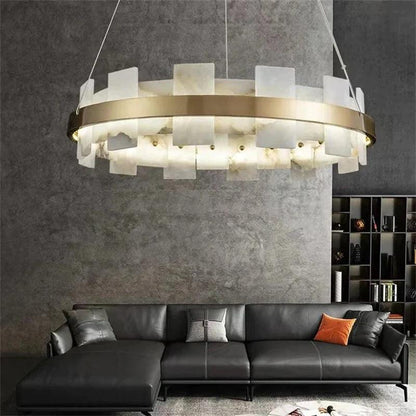 Larry Modern Round Marble Chandelier For Living Room - Zelno Lighting