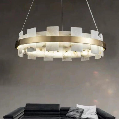 Larry Modern Round Marble Chandelier For Living Room - Zelno Lighting
