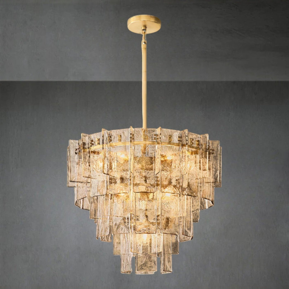 Lattace Smoke Glass Tiered Round Chandelier 36"47" - Zelno