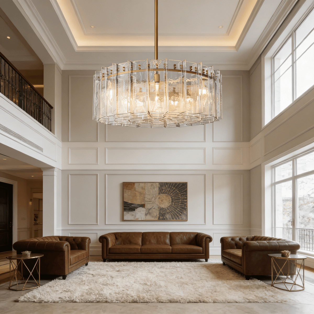 Lattica Clear Glass Gold Chandelier for Dining Room, Living Room, Bedroom - Zelno Lighting