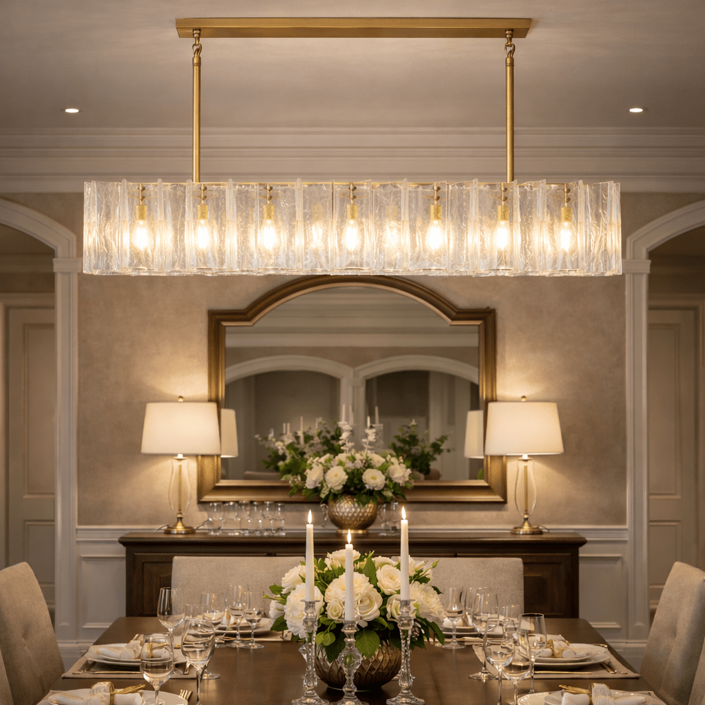 Lattica Clear Glass Gold Chandelier for Dining Room, Living Room, Kitchen - Zelno Lighting
