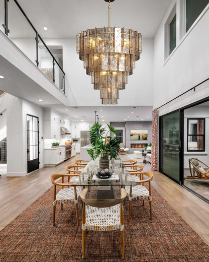 Lattica Glass Tiered Gold Chandelier for Foyer, Living Room, Entryway - Zelno Lighting