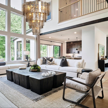 Lattica Glass Tiered Gold Chandelier for Foyer, Living Room, Entryway - Zelno Lighting
