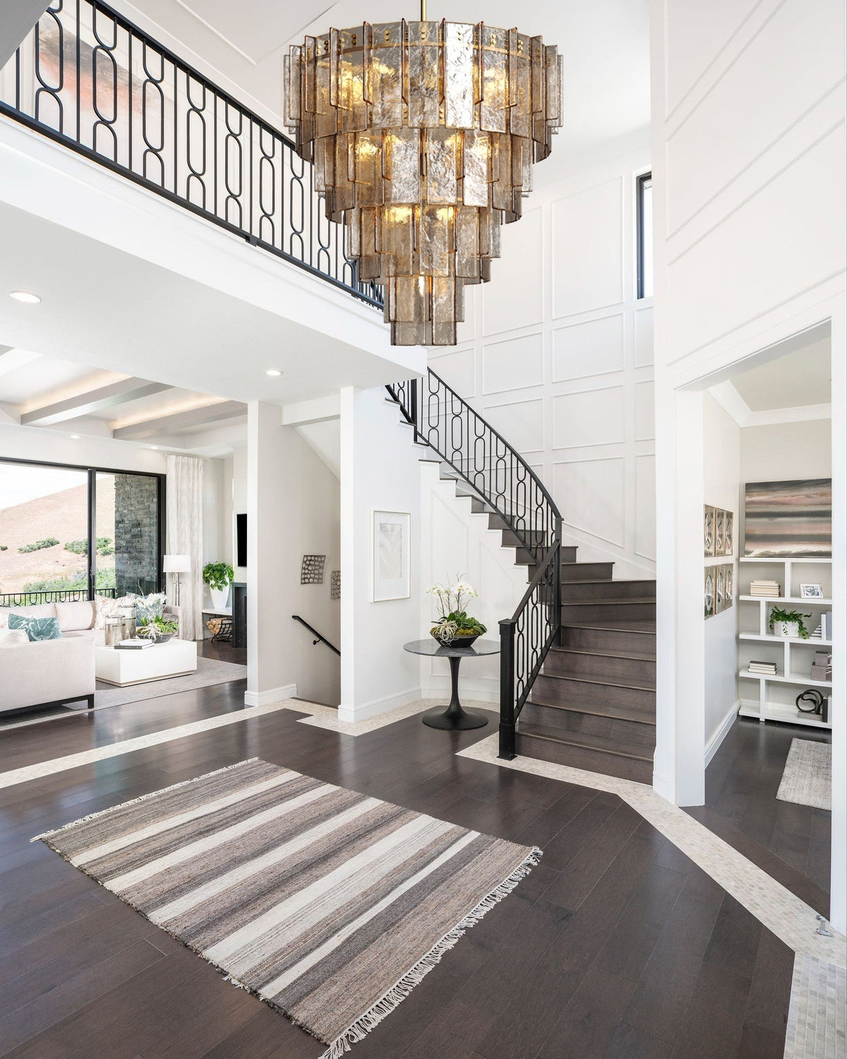 Lattica Glass Tiered Gold Chandelier for Foyer, Living Room, Entryway - Zelno Lighting