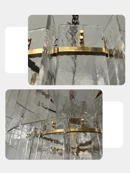 Lattica Glass Tiered Gold Chandelier for Foyer, Living Room, Entryway - Zelno Lighting