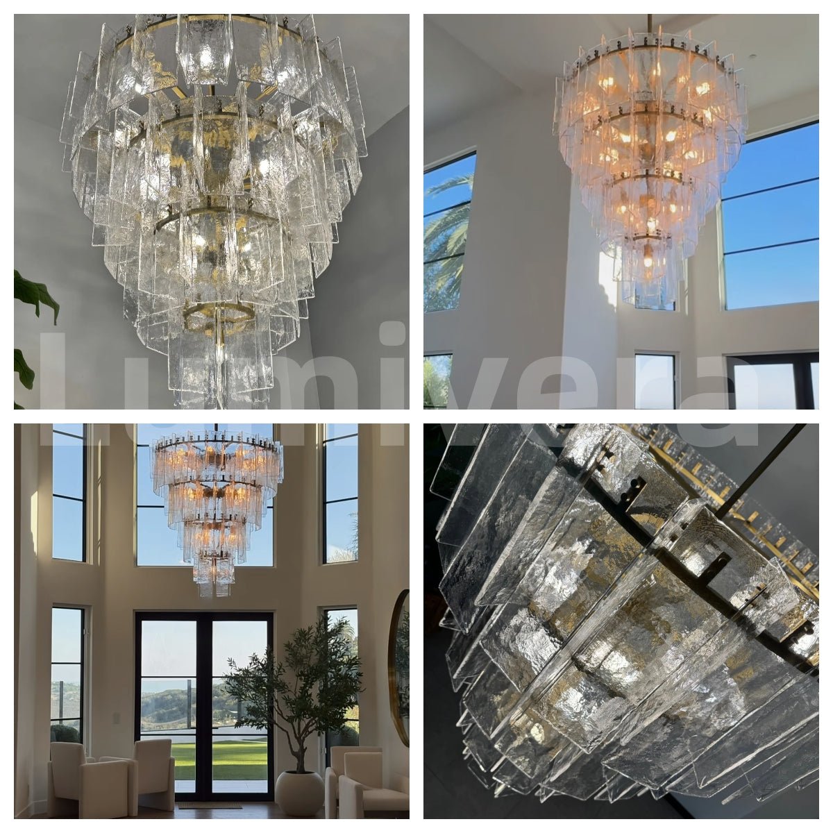 Lattica Glass Tiered Gold Chandelier for Foyer, Living Room, Entryway - Zelno Lighting