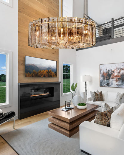 Lattica Smoke Glass Gold Chandelier for Dining Room, Living Room, Bedroom - Zelno Lighting