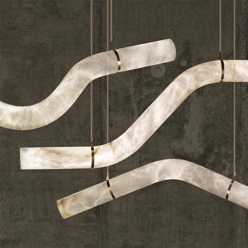 Liberty Curved Pendant Alabaster Chandelier, Pendant Light Over Dining Table - Zelno Lighting