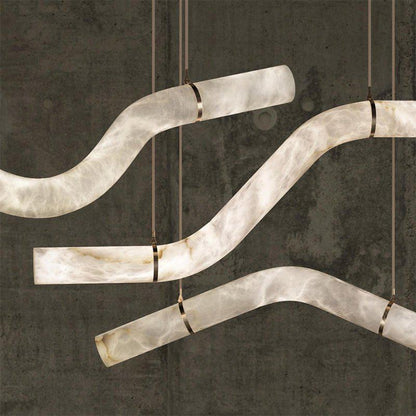 Liberty Curved Pendant Alabaster Chandelier, Pendant Light Over Dining Table - Zelno Lighting